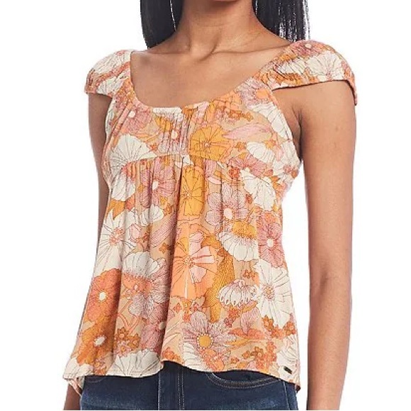 Volcom Small Top Only Good Daze in Hazelnut gauze floral print NWT - Picture 1 of 10